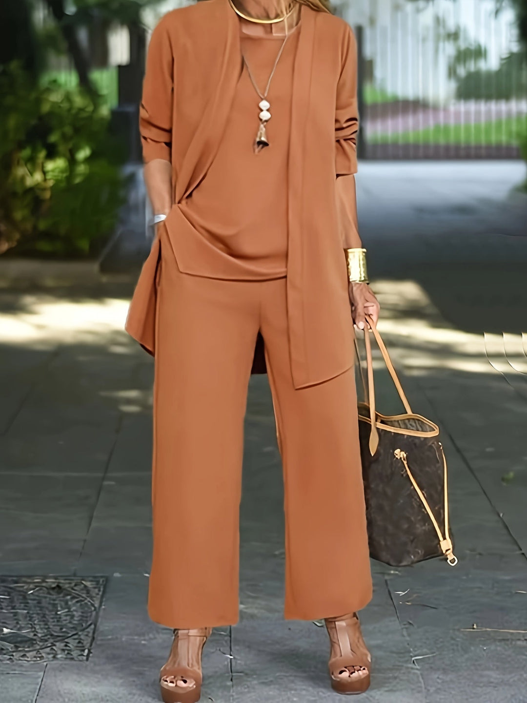 Damen Hosenanzug Set Lockeres Dreiteiler Outfit