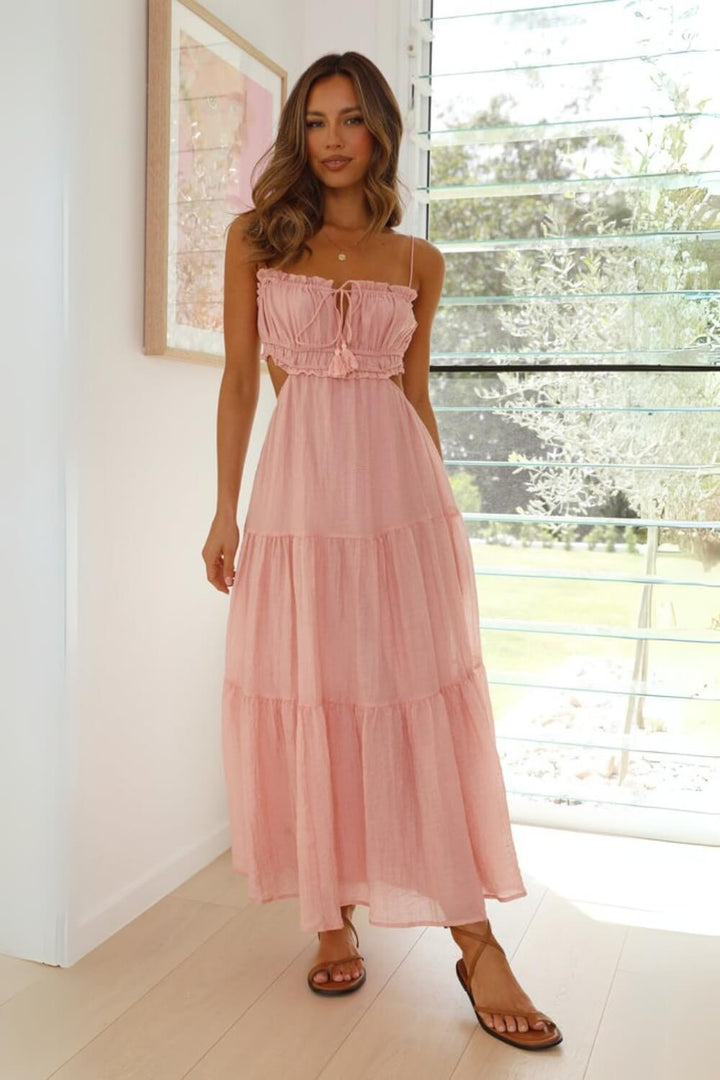 Midi-Kleid aus Chiffon-Baumwollmischung mit verstellbaren Riemen aus Band