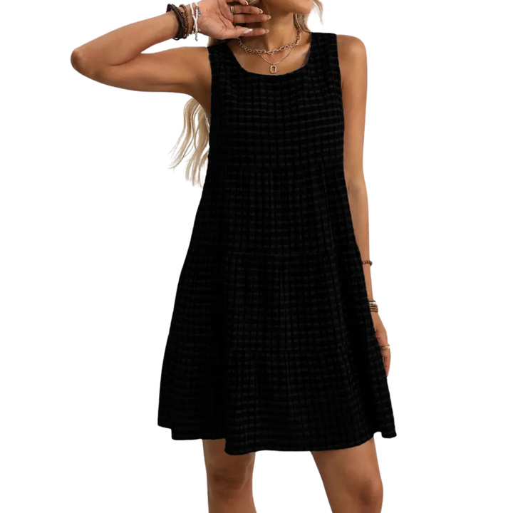 Ärmelloses karierte Mini-Kleid mit Rüschen