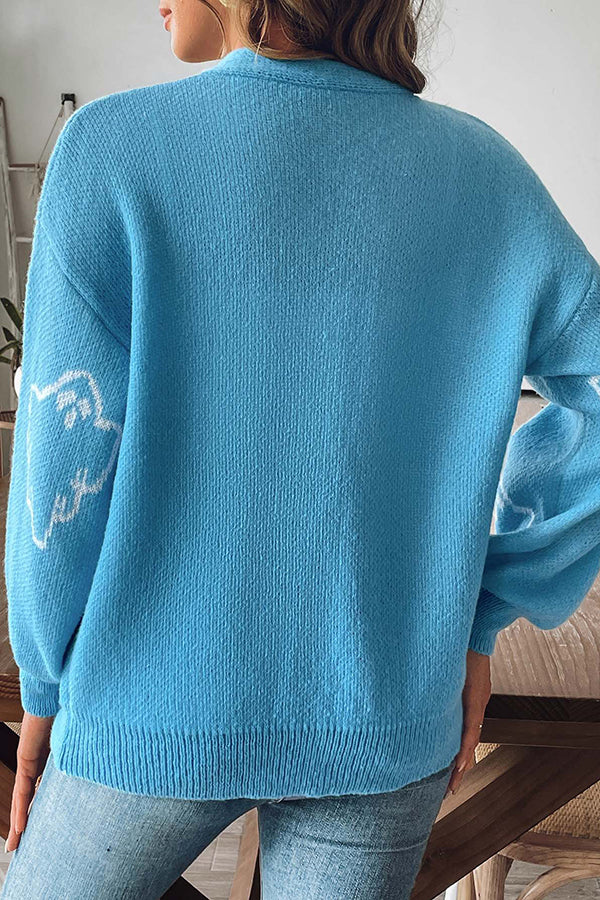 Gemütlicher Halloween-Geister-Strickpullover mit Knopfleiste