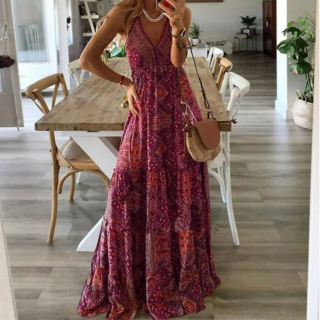 Lena | Boho-Print Schlupf-Maxikleid