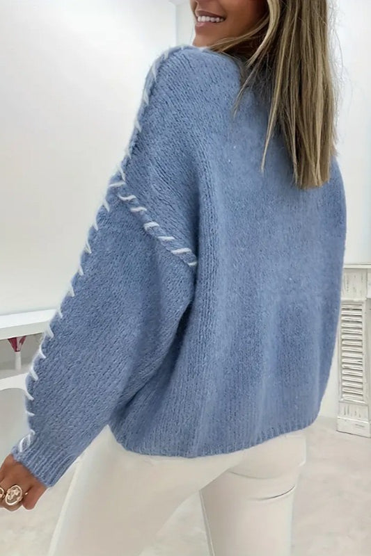 Women's Knitted Jumper with Contrast Lace Detail