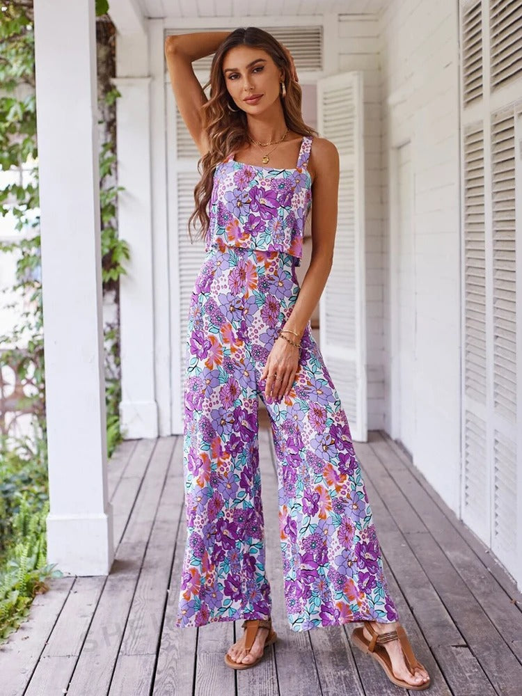 Kalentha® | Zweiteiliger Jumpsuit mit floralem Muster