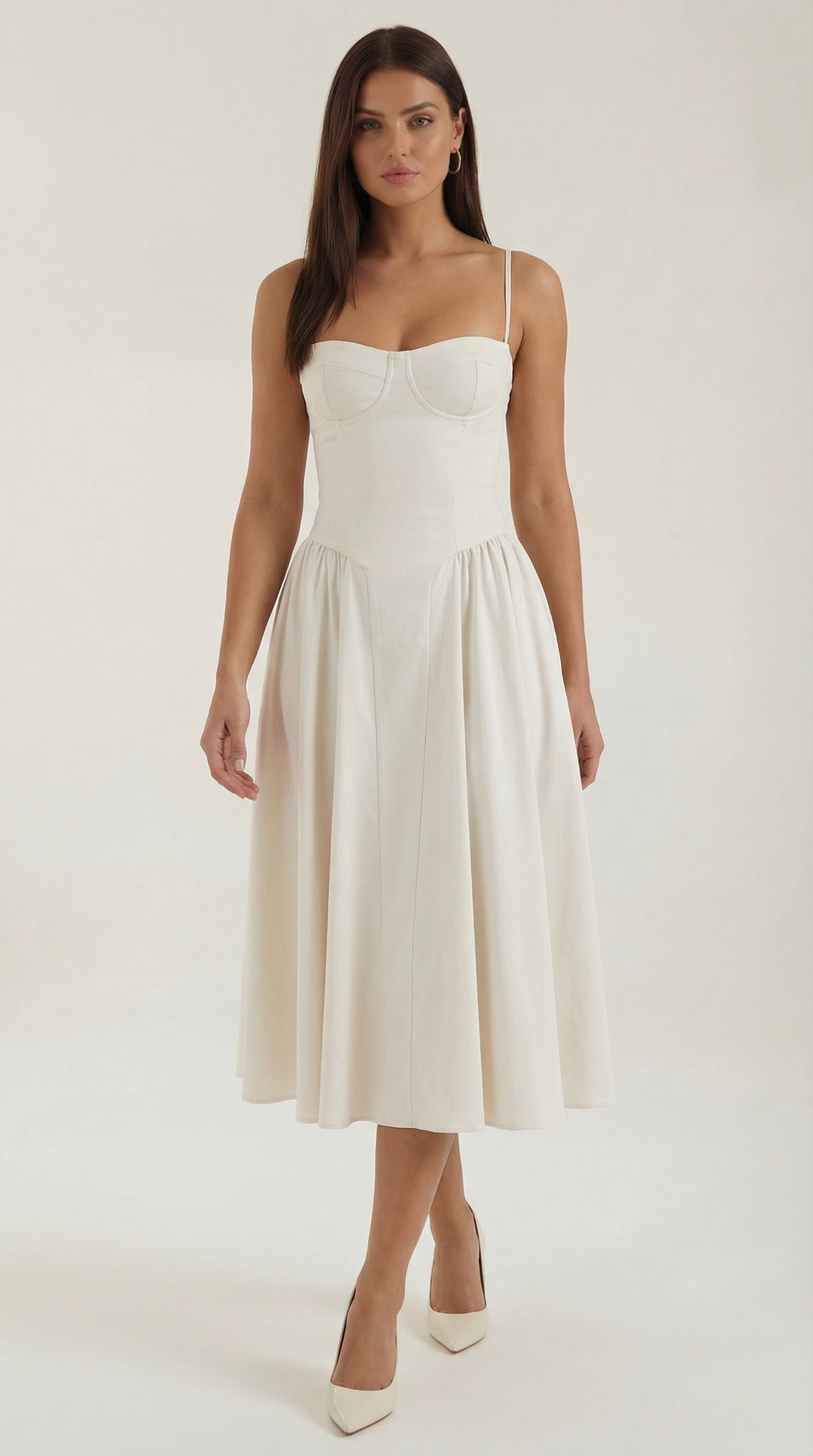 Damen Blumenmieder Midikleid mit Herzausschnitt