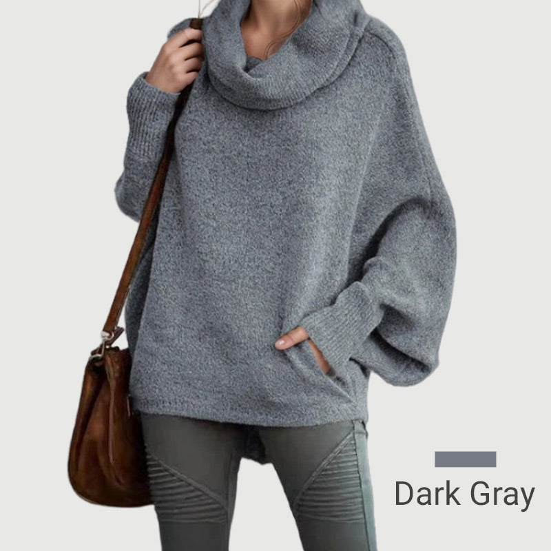 Gemütlicher Batwing-Pullover mit Wasserfallausschnitt und Taschen