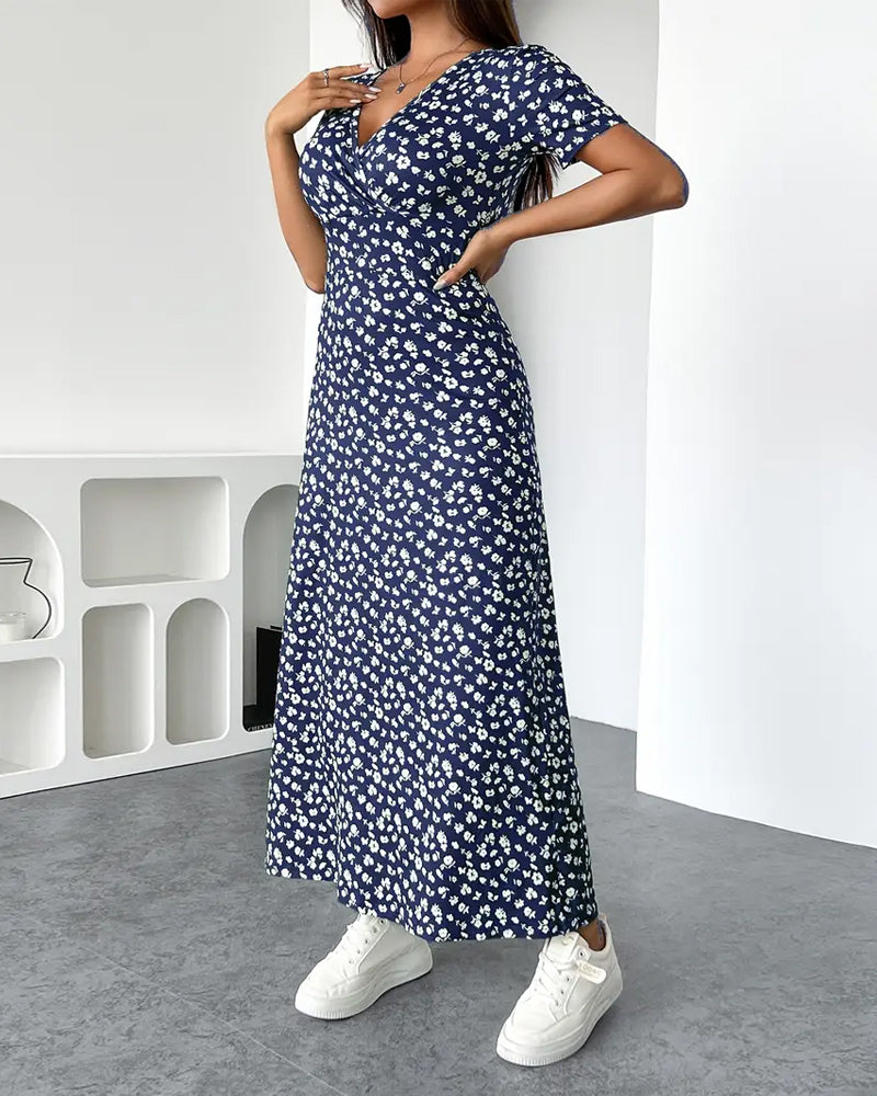 Elegantes bedrucktes tailliertes Midi-Kleid für Damen
