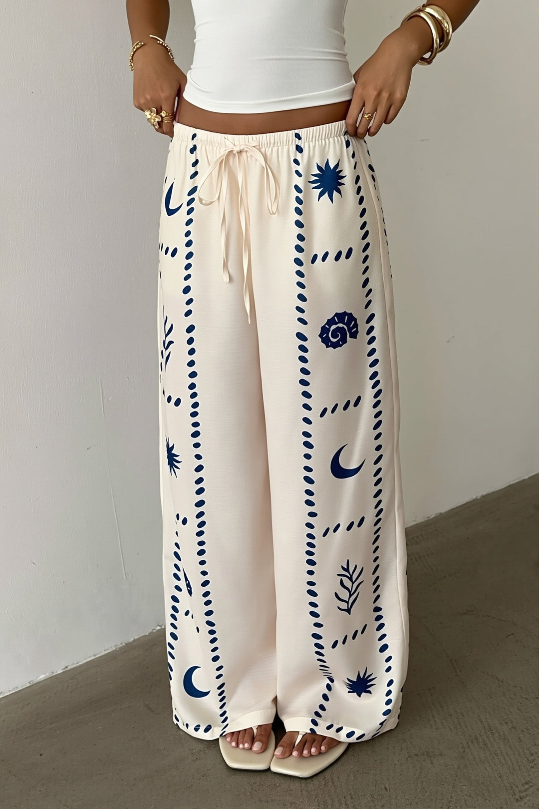 Damen Weite Hose Mit Print Und Bindeband