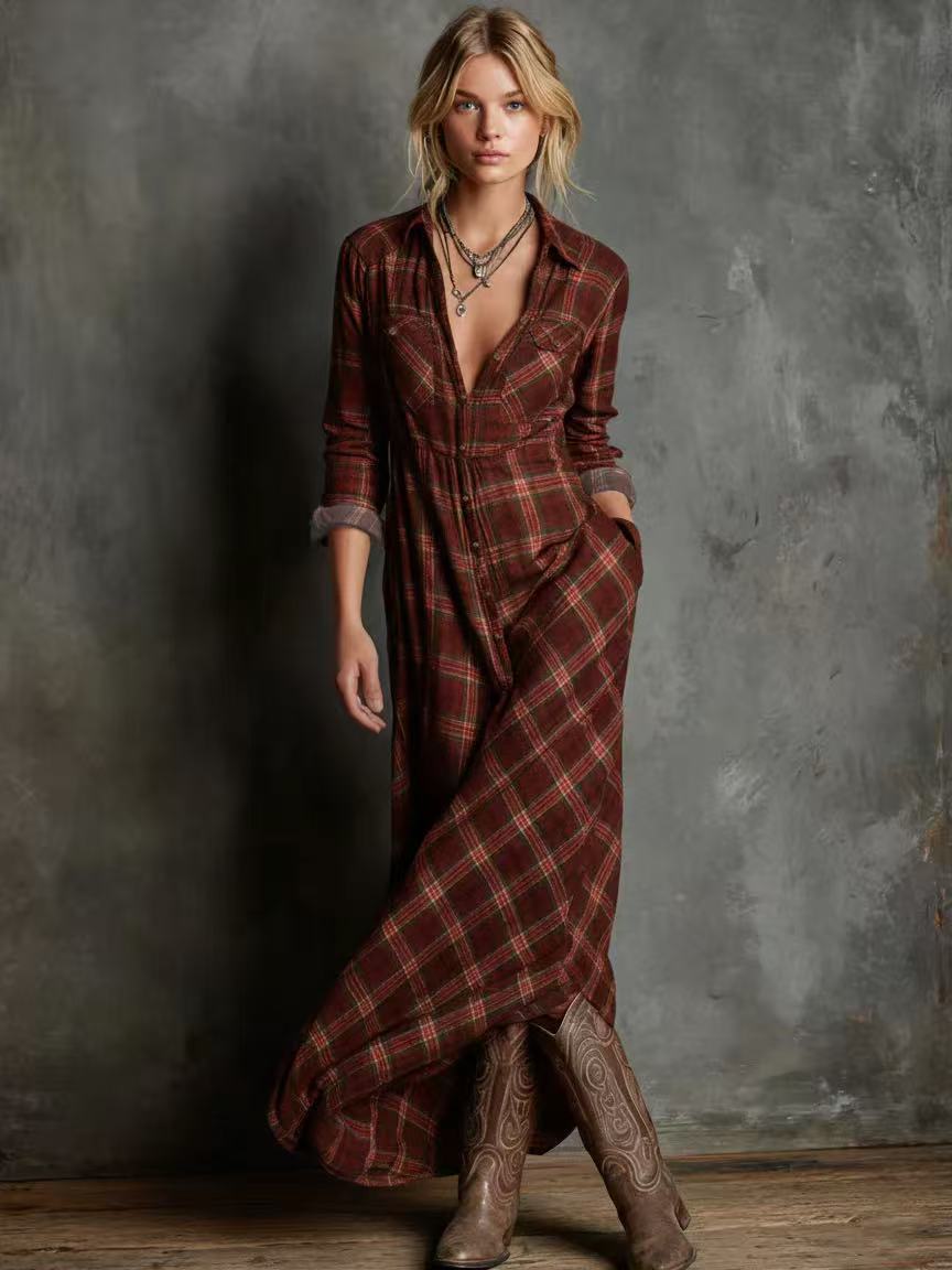 Maxikleid mit klassischem Karomuster