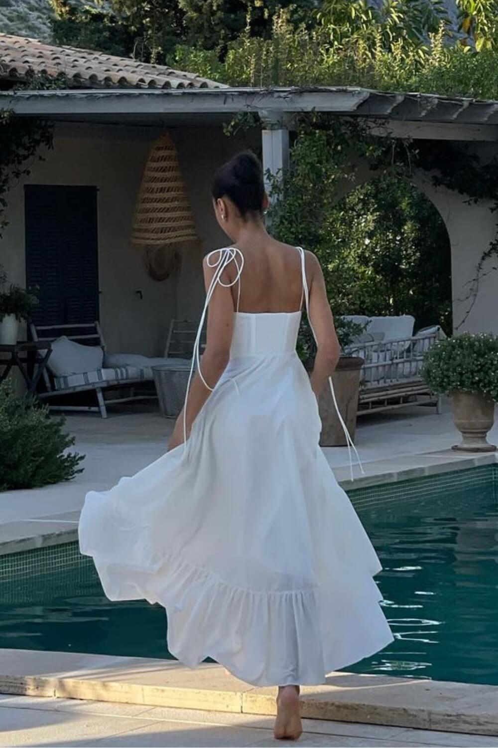 Polyester Fließendes Langkleid Weiß
