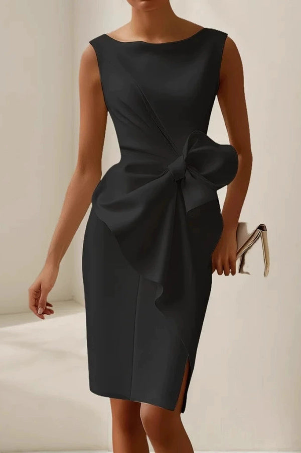 Ärmelloses Mini-Kleid mit Rundhalsausschnitt und Schleifendetail