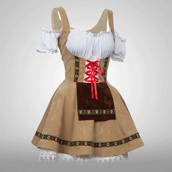 Damen Samtspitzen besticktes Oktoberfest Dirndl Kleid Rot