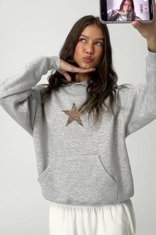Lässiger Damen-Pullover mit Kapuze und glitzerndem Sternmotiv