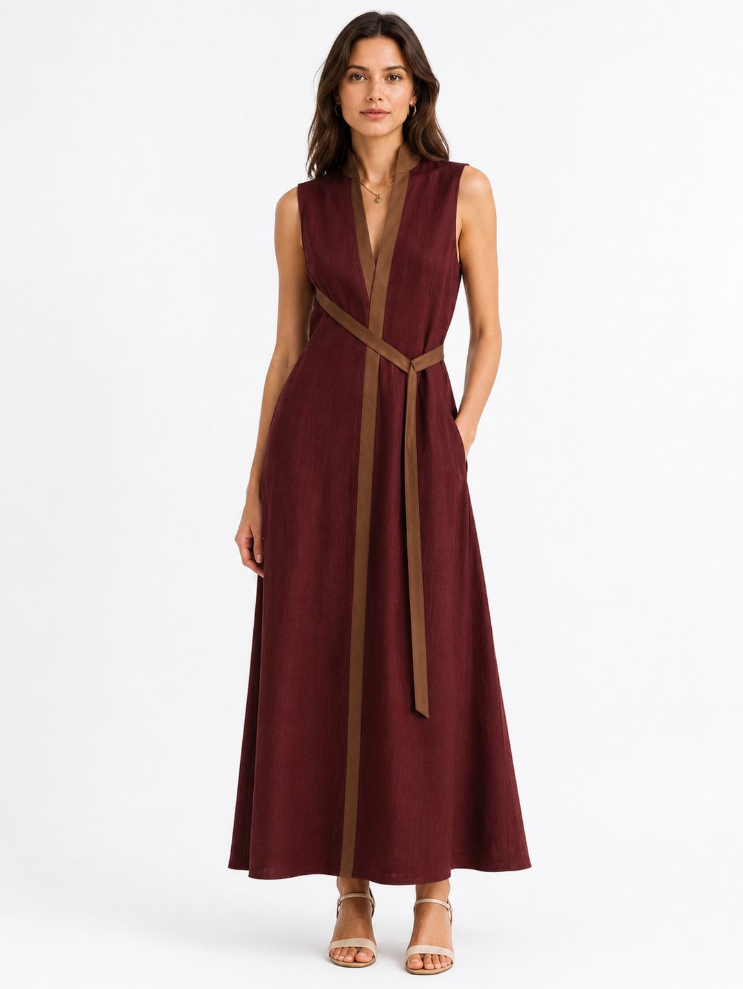 Ärmelloses Midikleid mit Stehkragen für Damen, lockere Passform