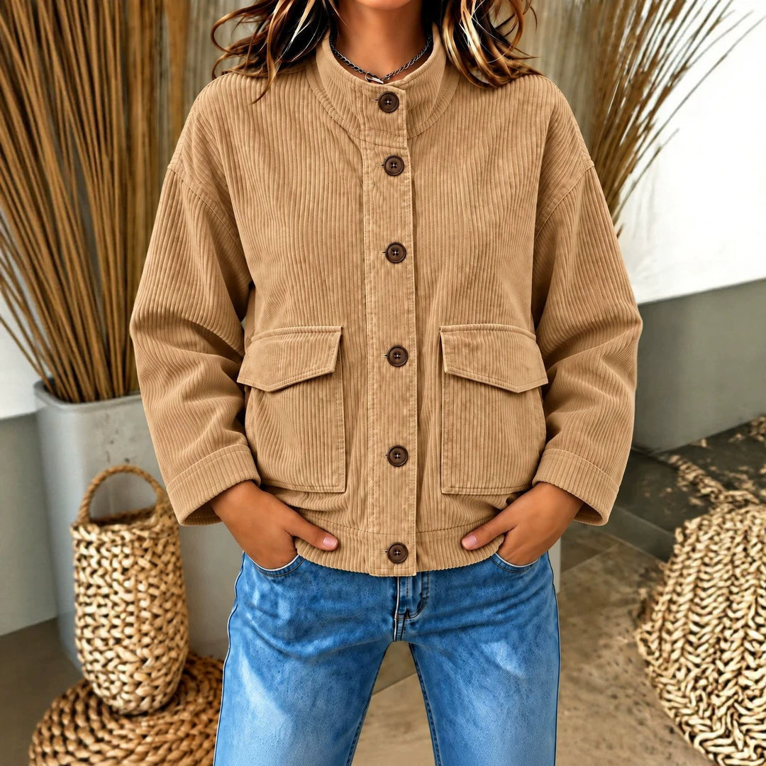 Damen Cordbluse Mit Taschen Und Langen Ärmeln