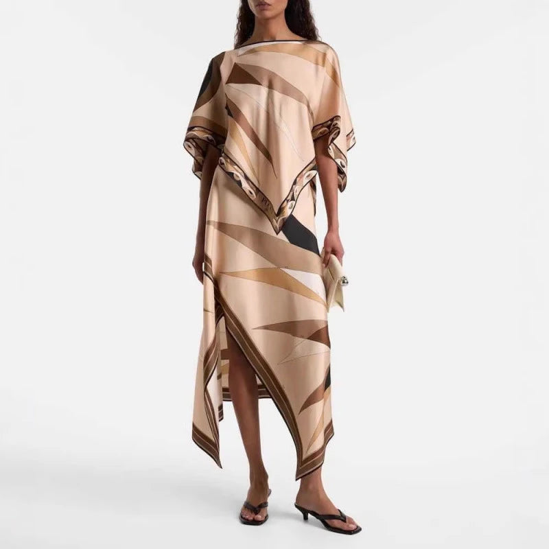 Bedrucktes Batwing-Cape-Oberteil und High-Waist-Rock-Set für Damen