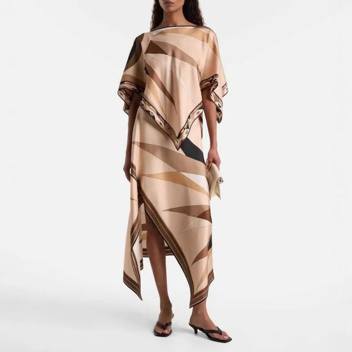 Bedrucktes Batwing-Cape-Oberteil und High-Waist-Rock-Set für Damen