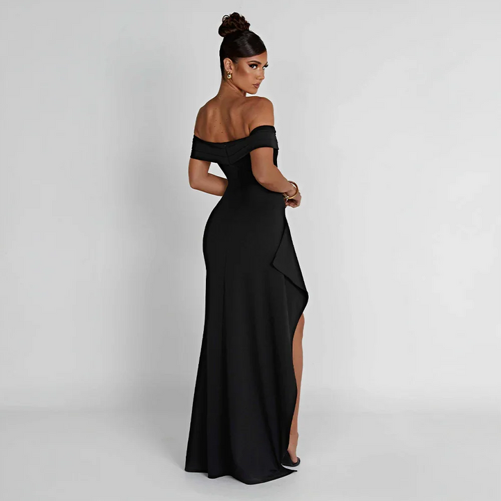 Maxi-Kleid mit seitlichem Schlitz und schulterfreiem Ausschnitt