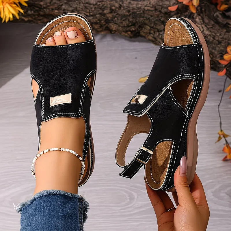 Damen Sandalen mit Keilsohle und verstellbarem Riemen