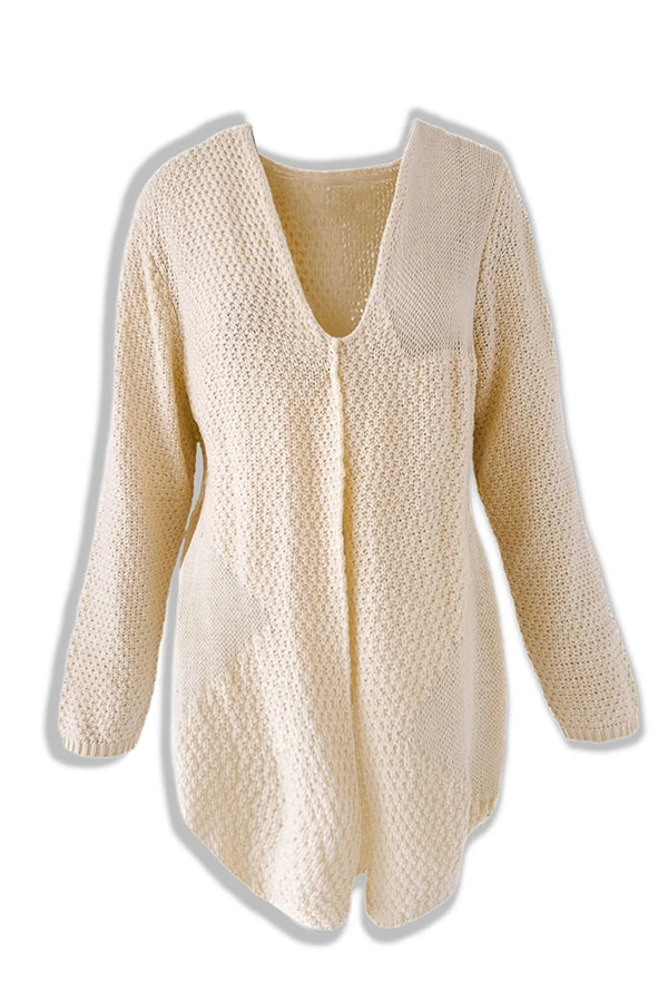 Gemütliche Strick-Mid-Length-Strickjacke mit langen Ärmeln