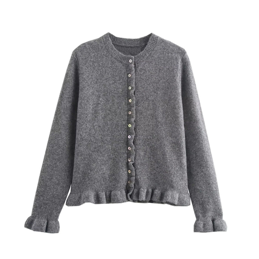 Rüschenbesetzter Damen-Cardigan mit Knöpfen, schickes Lagen-Oberteil