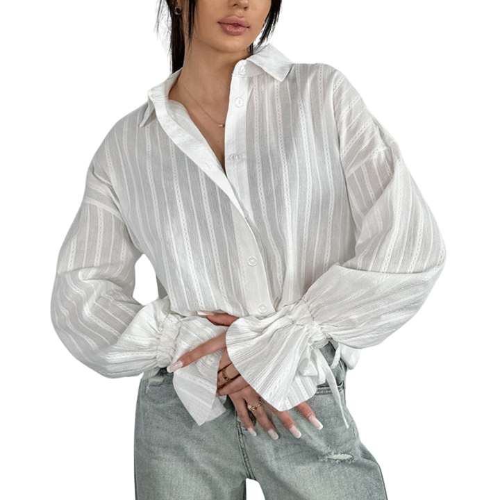 Gestreifte Bluse mit gebundenen Manschetten für Damen