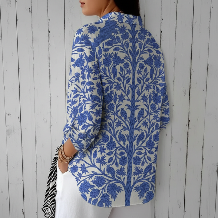 Blaue Blumenmuster Gartenbluse