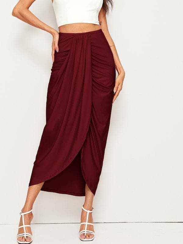 Drapierter Midirock mit hoher Taille Damenmode Unterteile