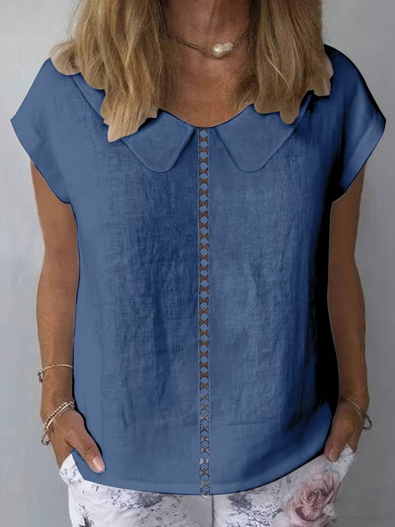 Kurzärmeliger Strukturpullover mit Spitzenbesatz