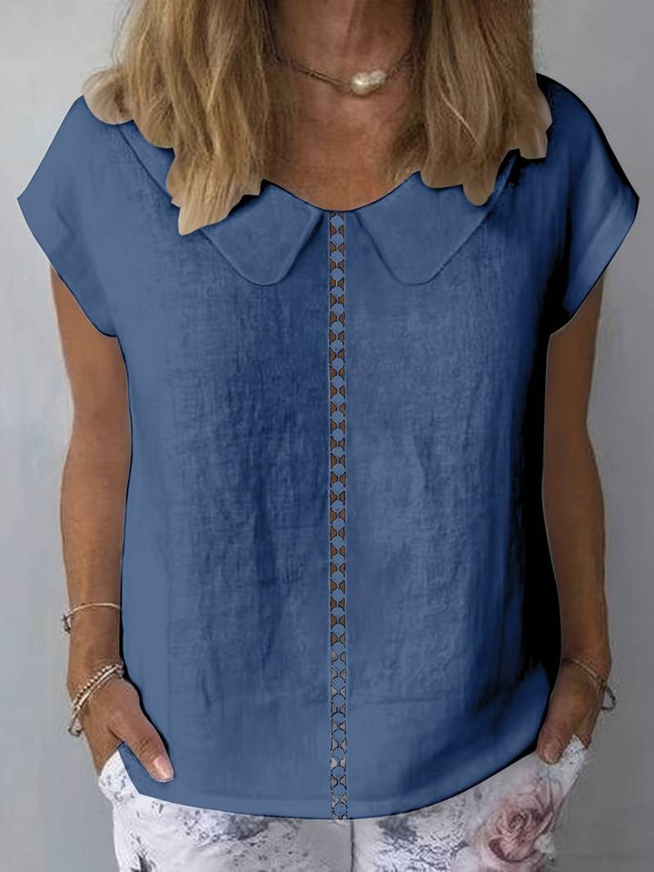 Kurzärmeliger Strukturpullover mit Spitzenbesatz