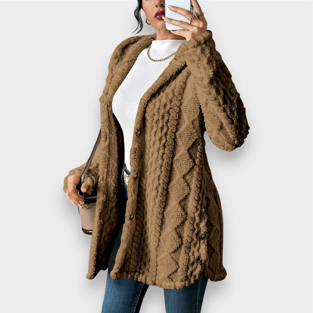 Gemütlicher Plüsch-Kapuzencardigan-Pullover