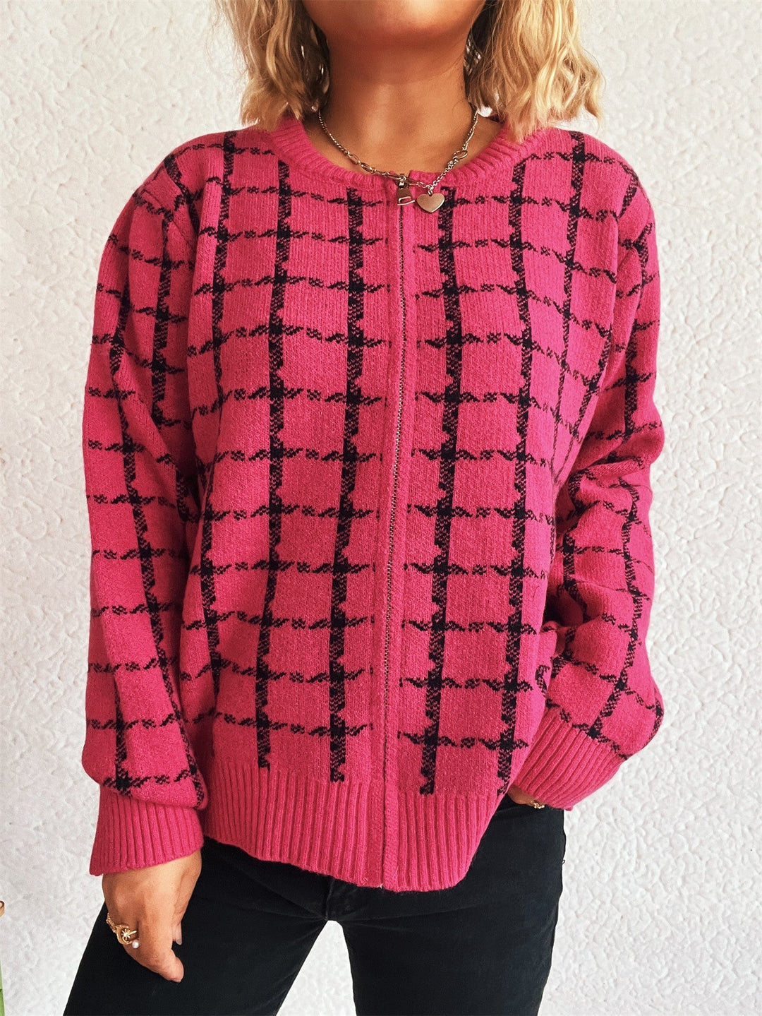 Gemütlicher karierter Cardigan mit Taschen für den Alltagsstil