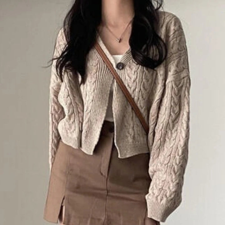 Damen V-Ausschnitt Kabelstrickpullover mit lockerem Sitz