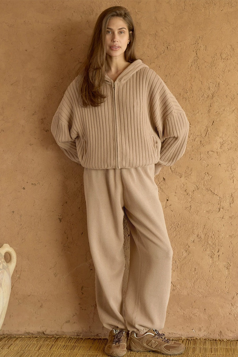 Women's Ribbed Knit Hooded Two-Piece Set