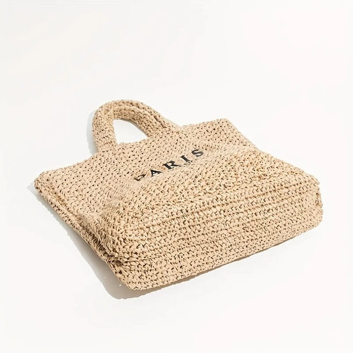 Helviora® | Geflochtene Strohtasche mit Schriftzug