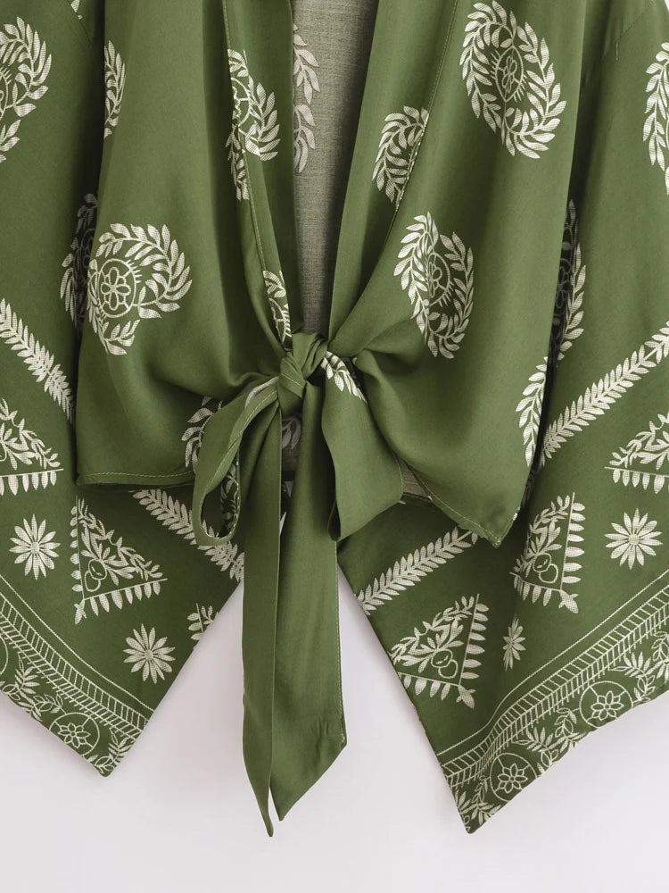 Boho Blumendruck Baumwolle Viskose Kimono Kurzer Bademantel Damen Strandüberwurf
