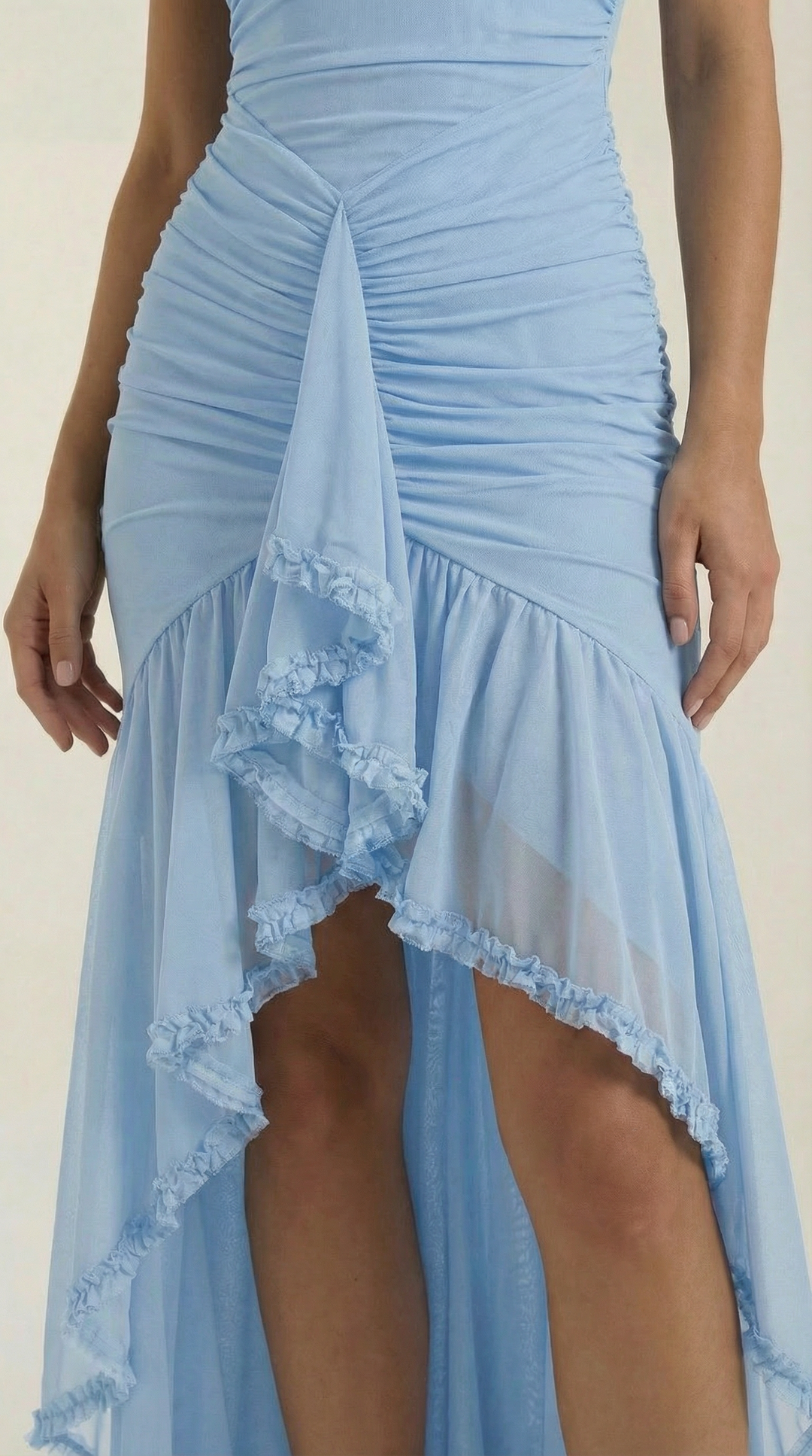 Damen Volant Maxikleid mit High-Low-Saum