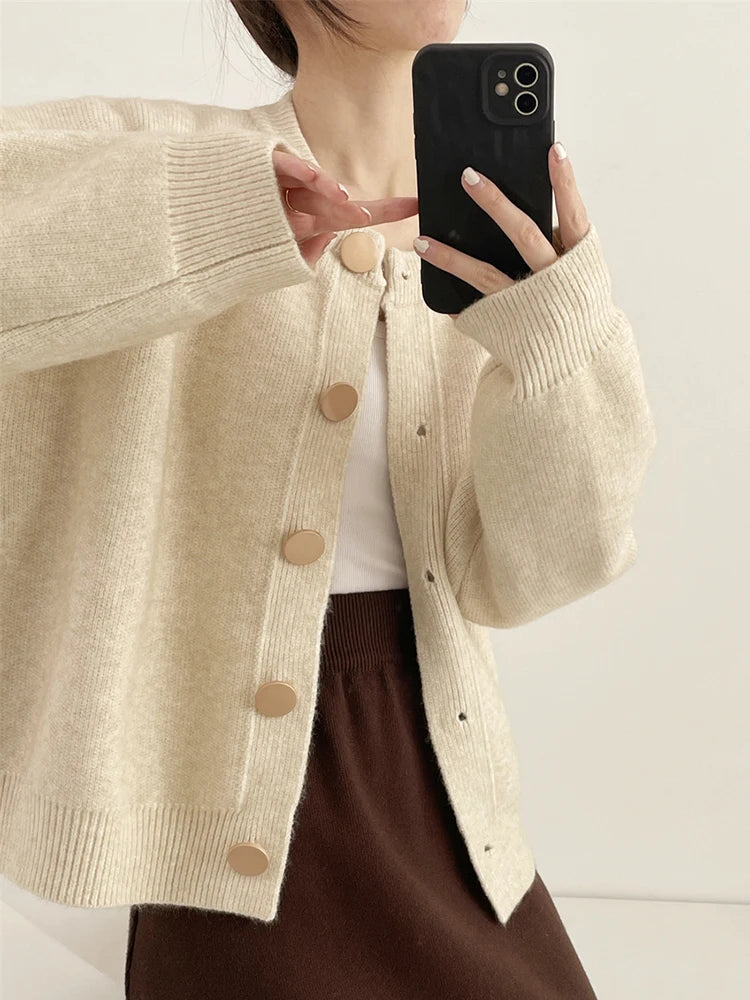 Damen Strick-Cardigan mit einem Knopf, lockere Passform