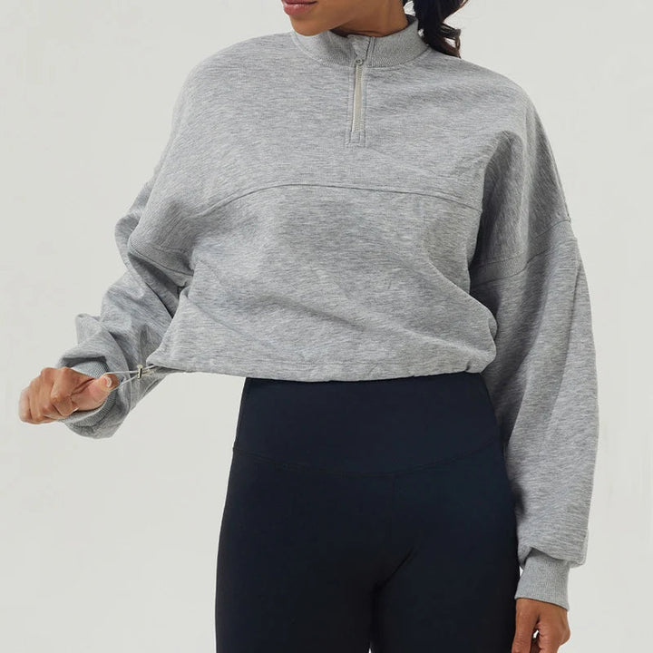 Übergroßes Sweatshirt aus Baumwollmischung mit halbem Reißverschluss für Damen