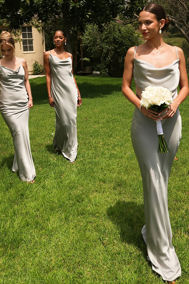 Damen Maxikleid mit Wasserfallausschnitt und dekorativer Blumenapplikation