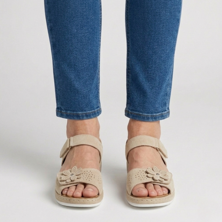 Damen Sandalen mit Blumenmuster und hohem Tragekomfort