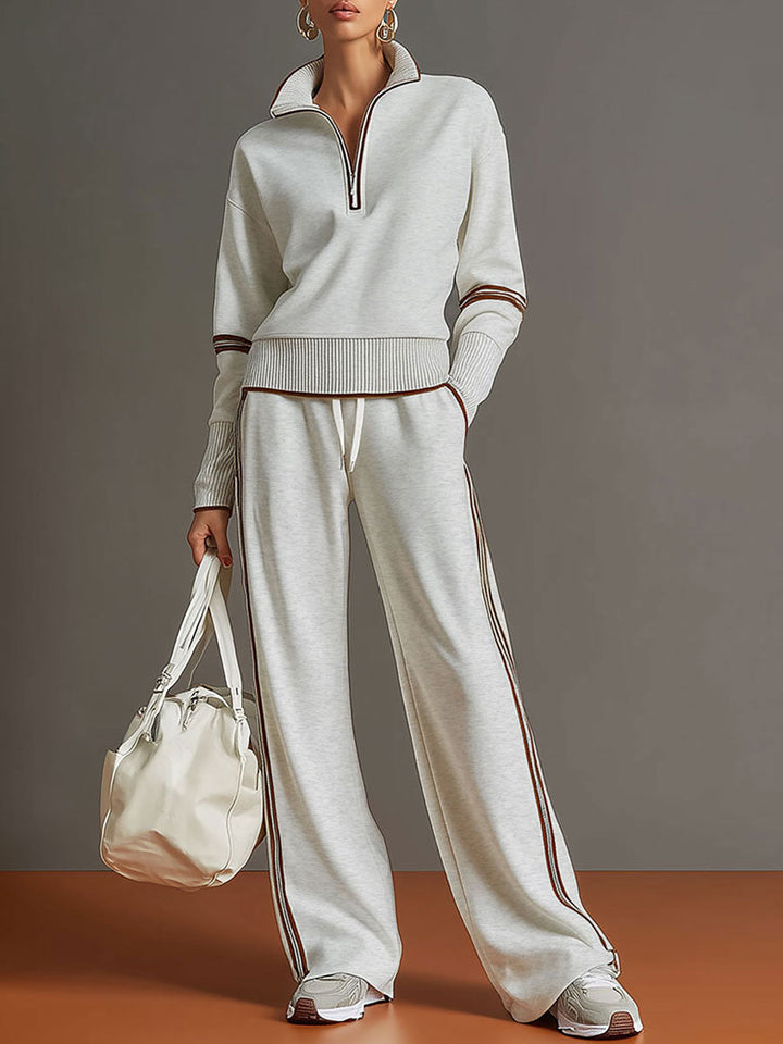 Pullover-Sweatshirt mit halbem Reißverschluss und weites Hosen-Set