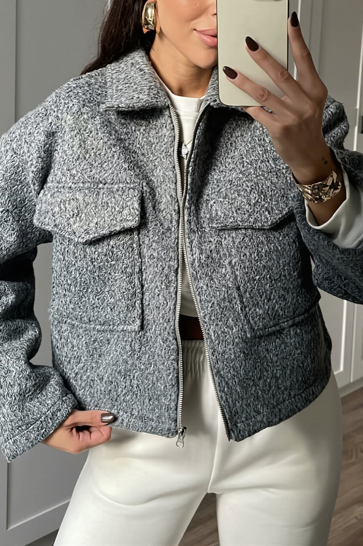 Damen Kurzjacke mit strukturiertem Bouclé-Gewebe