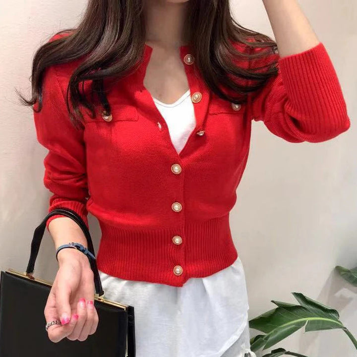 Damen Slim Fit Strick-Cardigan mit Knöpfen