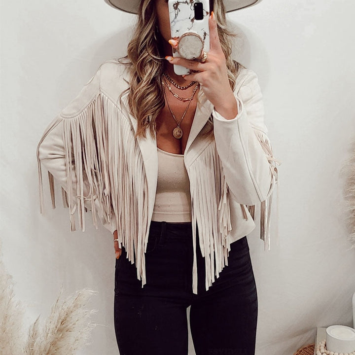 Damen Fransenjacke Im Boho Stil