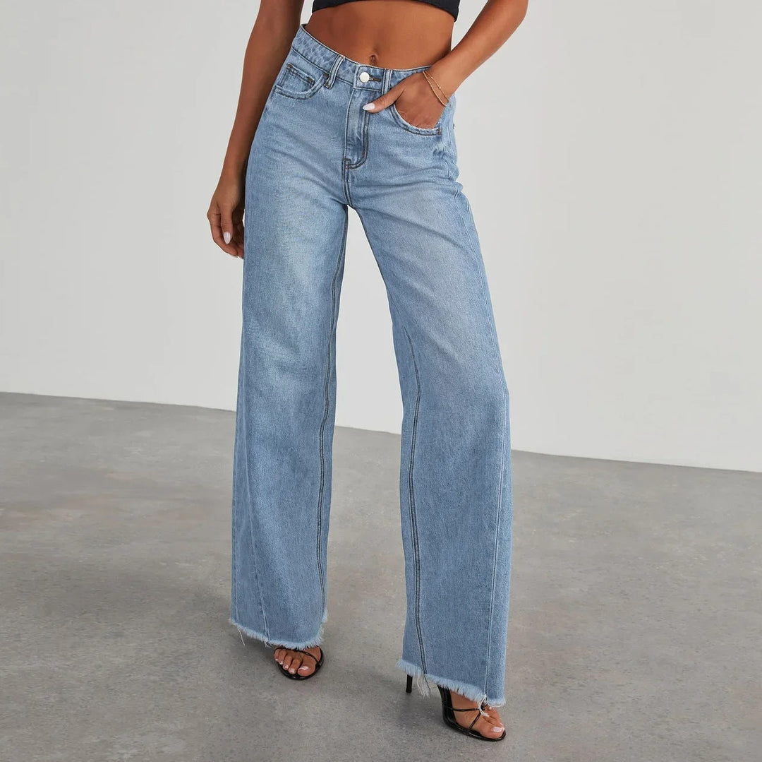 Damen Weite Jeans mit Fransensaum – Lässige Hose