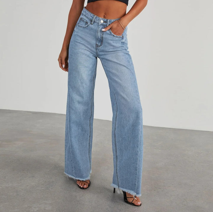 Damen Weite Jeans mit Fransensaum – Lässige Hose