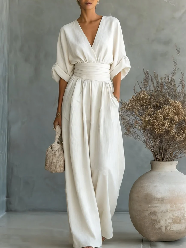 Eleganter V-Ausschnitt Jumpsuit mit hoher Taille und weitem Schnitt