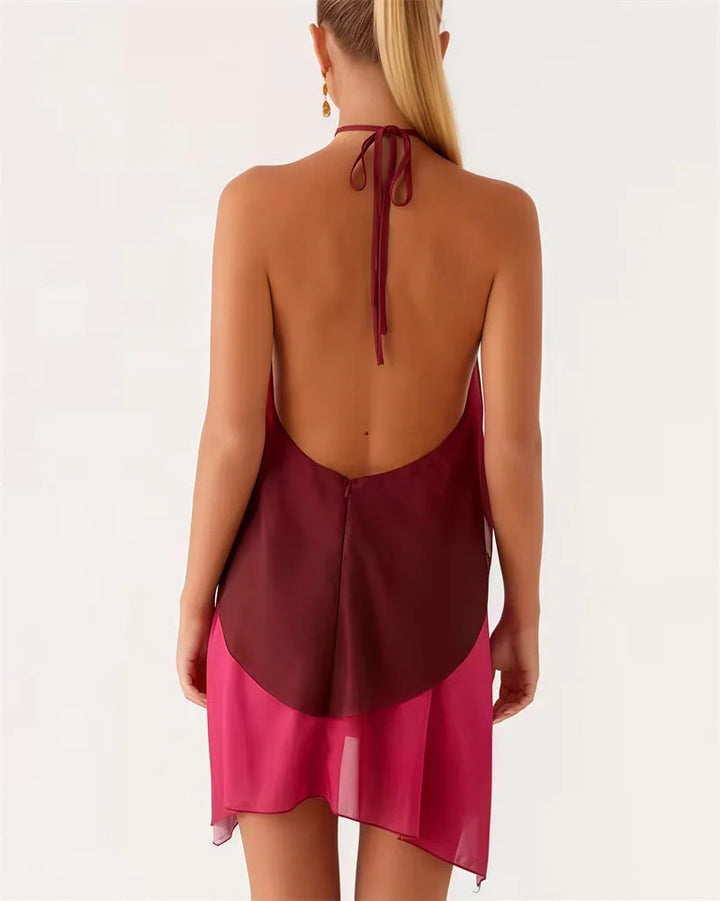 Schickes rosa Gradient Rüsch Mini Kleid