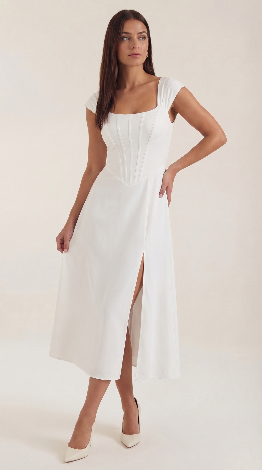 Damen Korsett Midikleid Elegantes Hochzeitsgastkleid