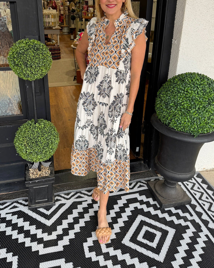 Maxikleid mit Blumenmuster und Rüschenärmeln für Damen